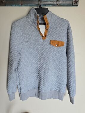 Doe & Rae Quilted Zip Pullover - Light Gray with Tan Accents
